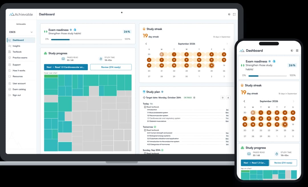 Screenshot of the Achievable CSCS course dashboard