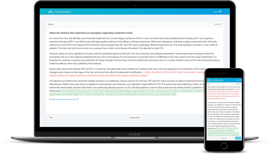 Screenshot of Achievable SAT practice exams