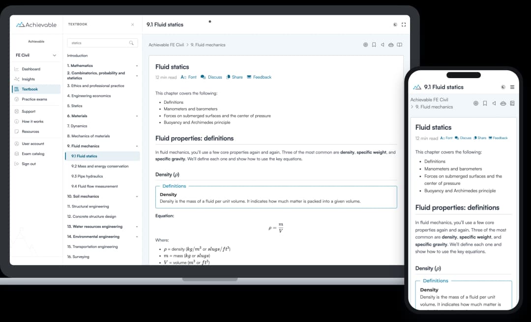 Screenshot of the Achievable FE Civil online textbook