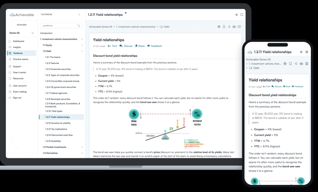Screenshot of the Achievable FINRA Series 65 online textbook