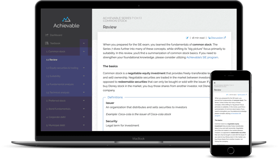 Achievable Series 65 online textbook shown on laptop and smartphone