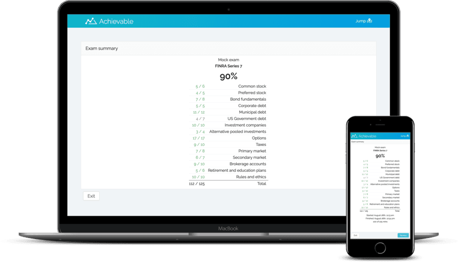 Screenshot of Achievable SIE practice exam