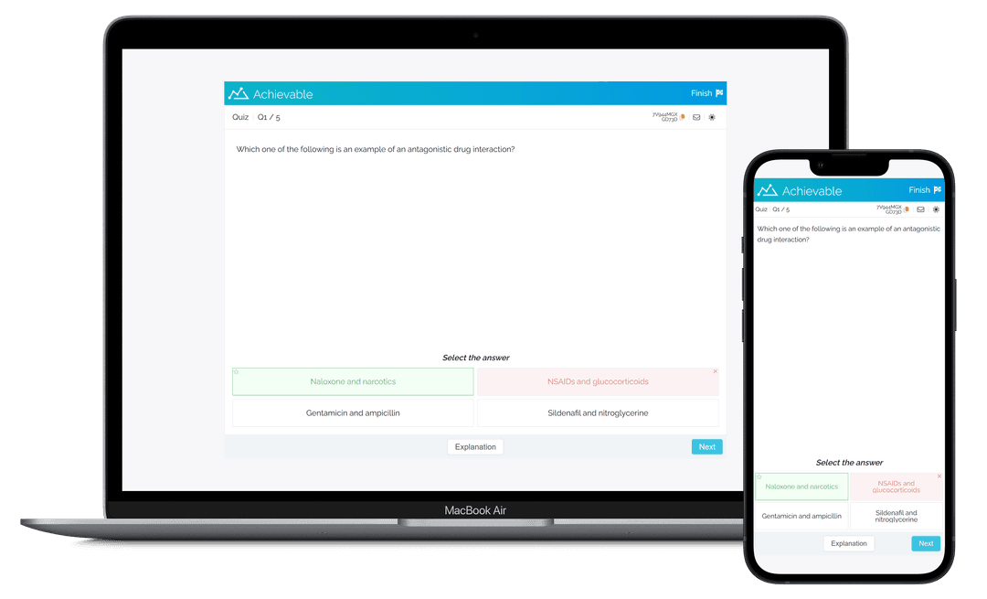 Screenshot of Achievable PTCE practice exams