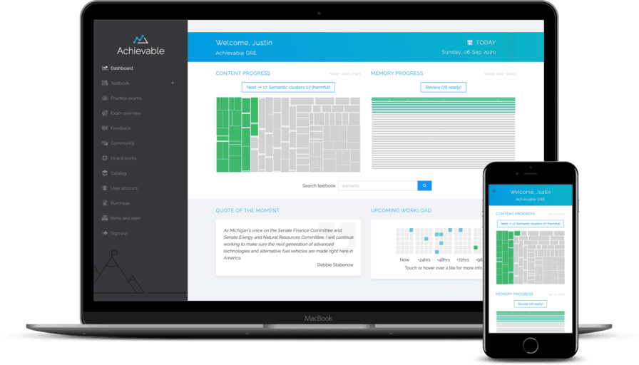 Screenshot of Achievable PTCE dashboard