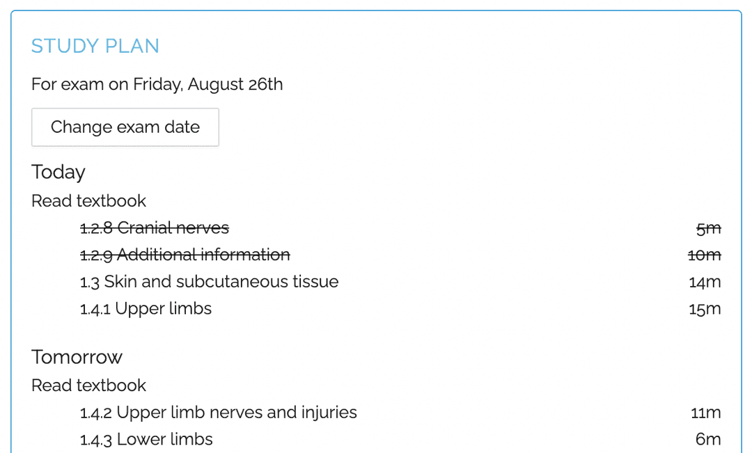 Screenshot of Achievable PTCE study planner